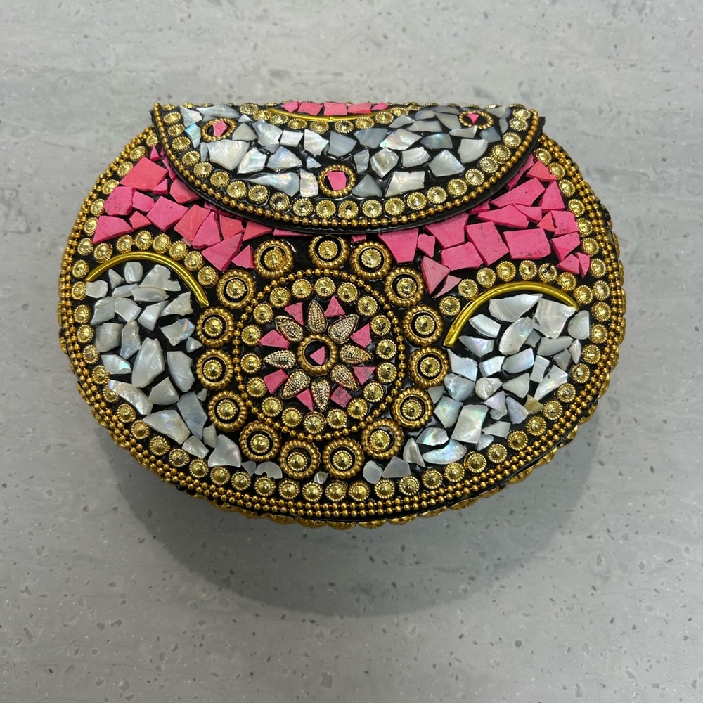 Ramla Beverly Hills Pink/White Mosaic Handcrafted Handbag In Morocco